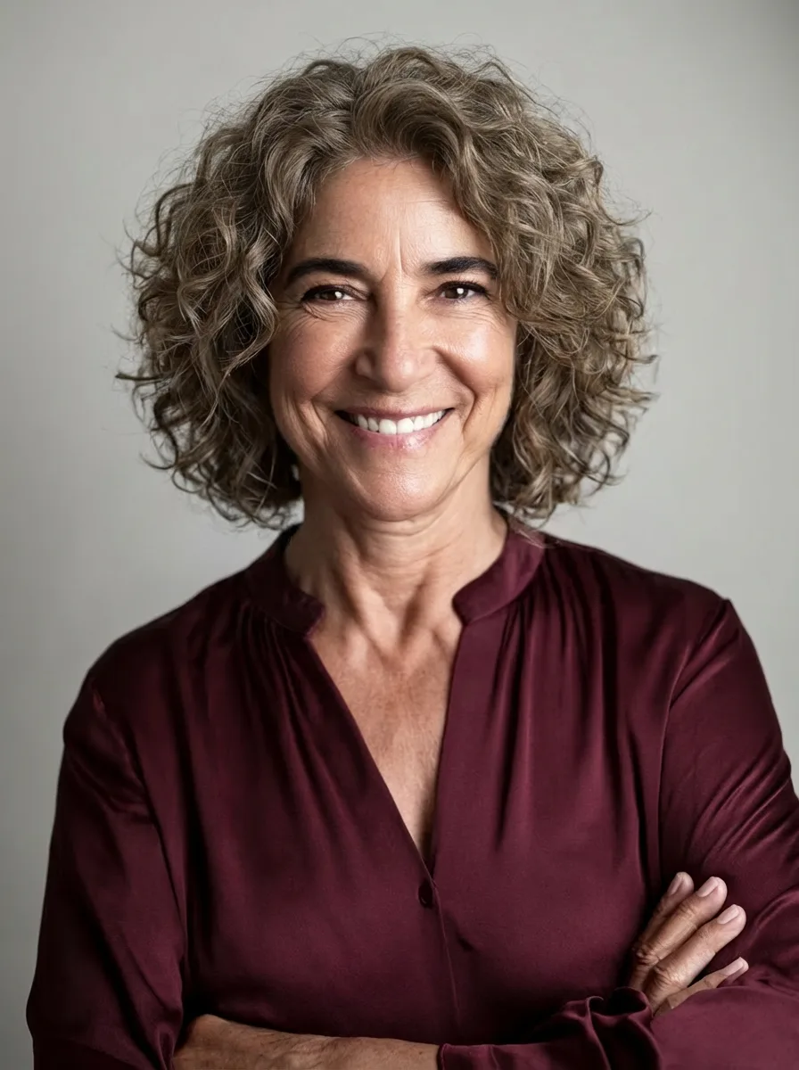 Ashy Silver Frost Curly Bob with Voluminous Bounce